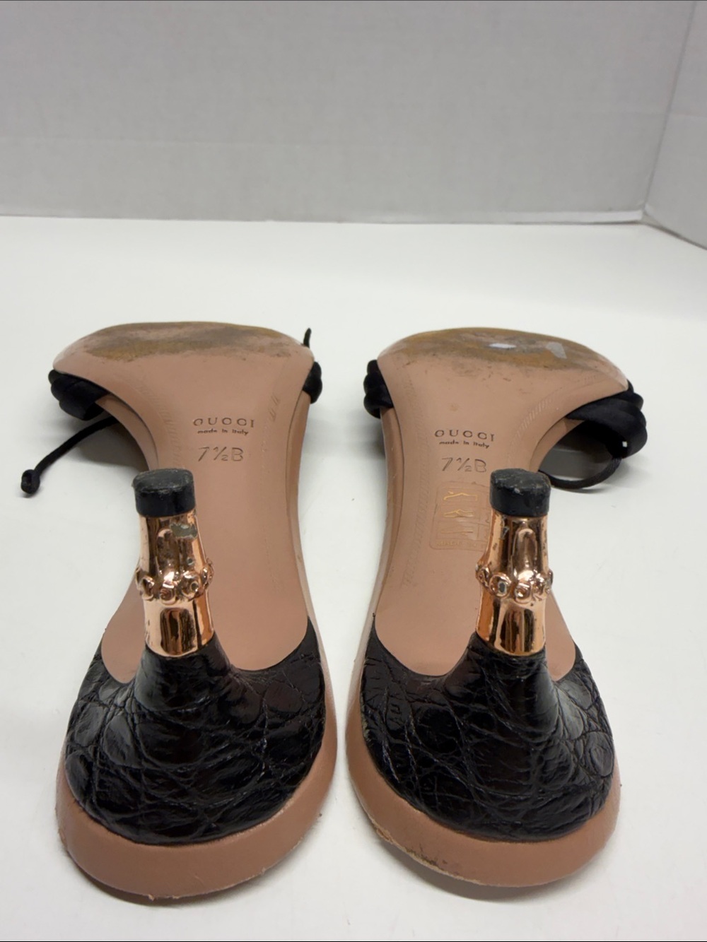 Gucci Kitten Heel Pumps Open Toe Satin Lace Bow High Heel Shoes Black Size 7.5 - Picture 7 of 12